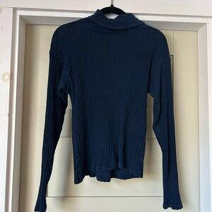 Rudy Jude Navy Blue Ribbed Pointelle Women’s Turtleneck